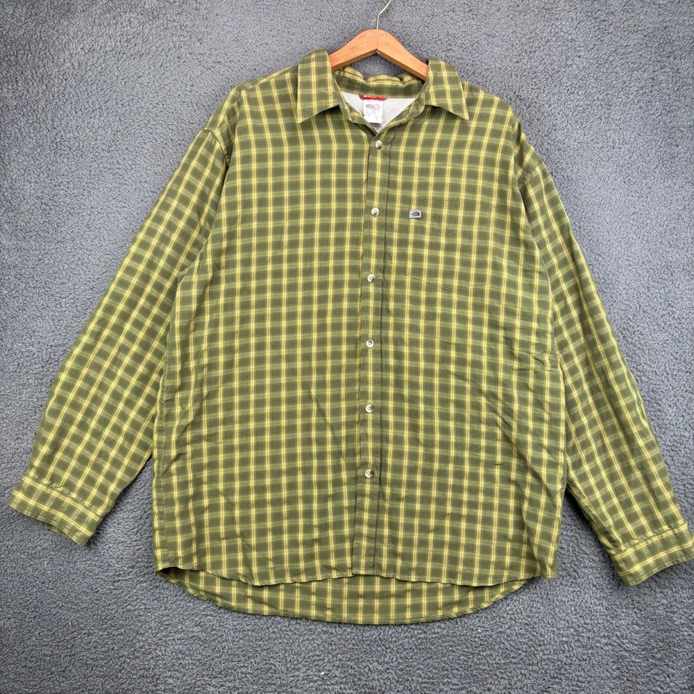 The North Face Mens Green Plaid Long‎ Sleeve Button Up Hiking Shirt Size XL